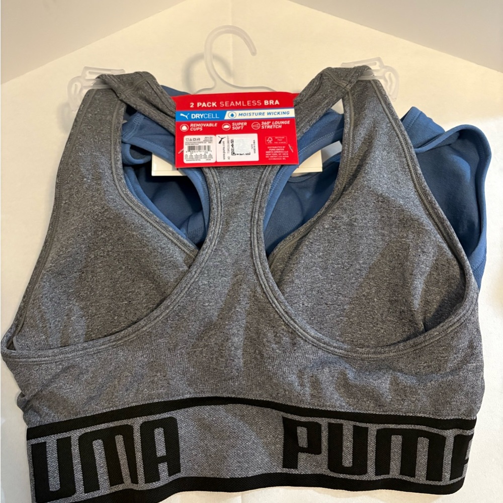 Puma Women's Seamless Bra 3-Pack - Blue and Gray